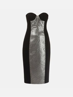 Michael Kors Collection Quilted Silver Lamé Strapless Wool Dress Sz 2